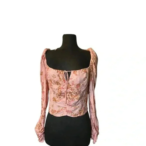 Free People Hilary Floral Crop top pink combo Size Medium - Picture 8 of 9